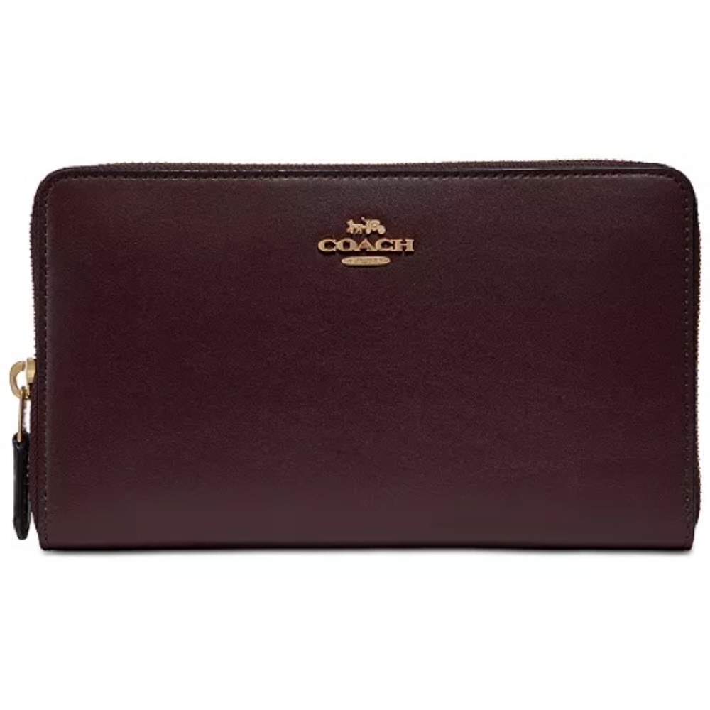 COACH Continental Wallet in Refined Leather with Oxblood Gold Accents - Picture 2 of 15